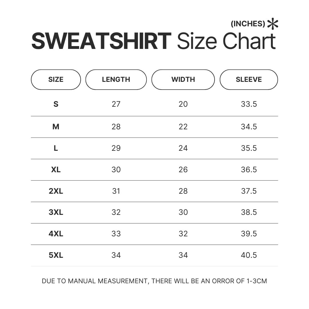 Sweatshirt Size Chart - Devilman Store